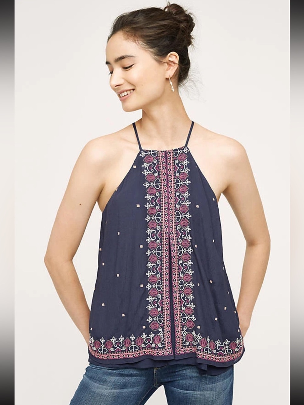 Anthropologie Floreat Midnight Flower Swing Tank
